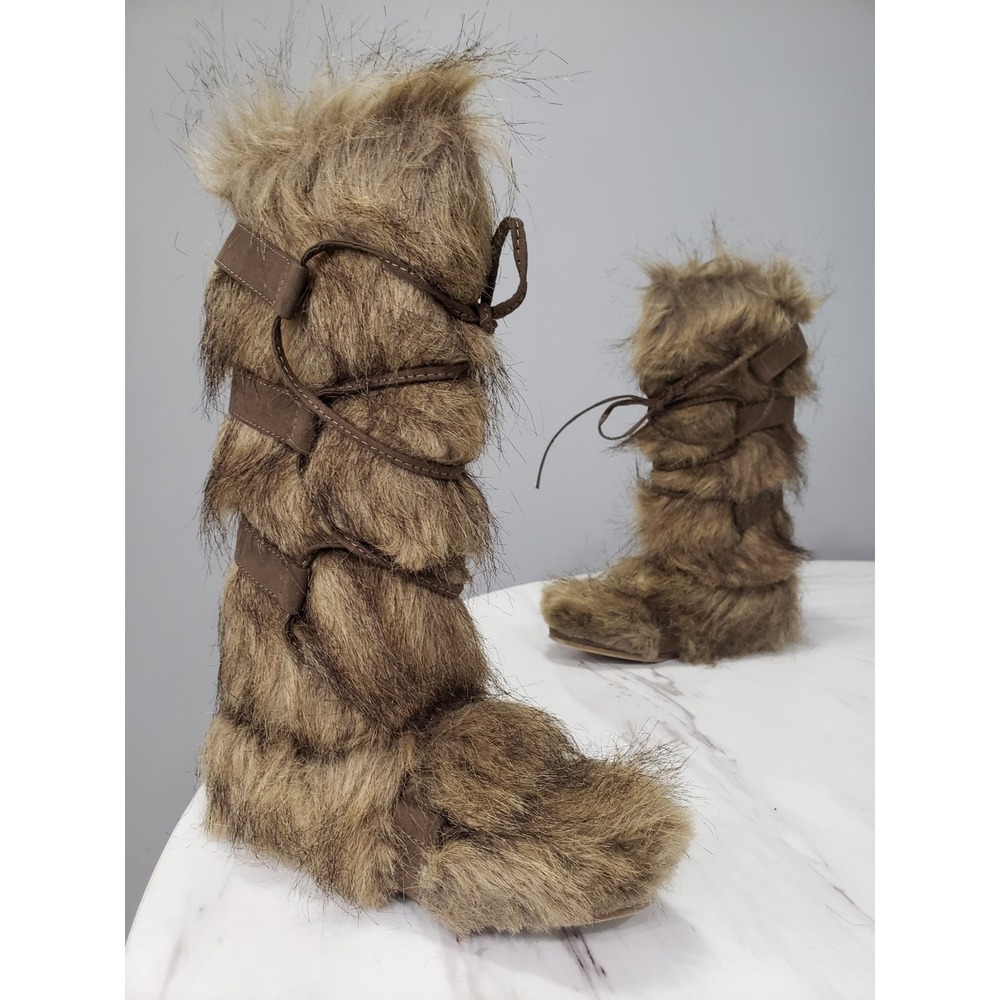 NEW NO BOX SIZE 12 Joyfolie FAUX WOLF FUR BOOTS tall girls toddler fall